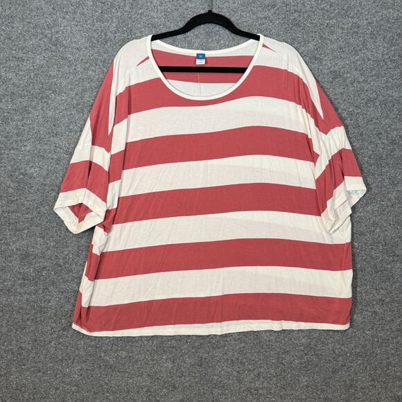 Old Navy Shirt Womens 2XL XXL Tshirt Orange White Striped Luxe Oversized Crop - Picture 2 of 6